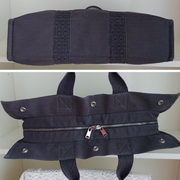 Hermes Herline MM Gray Canvas Tote Toile Fourre-Tout MM - Picture 11 of 16